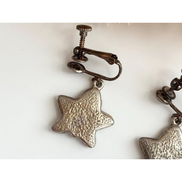 Textured Tree Spirit Vintage Star & leaf Silver T Pewter Screw Back Earrings - Picture 7 of 9